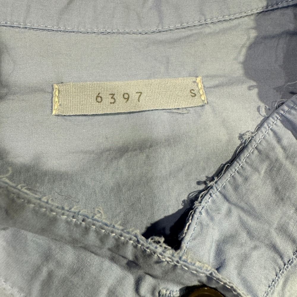 6397 Women's Light Blue Cotton Mandarin Collar Long Sleeve Poplin Shirt Size S - Picture 3 of 6